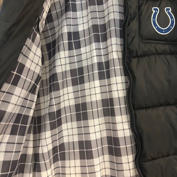 NFL Pro Line Indianapolis Colts Puffer Jacket Hooded Black Inside Plaid XL - Picture 9 of 16